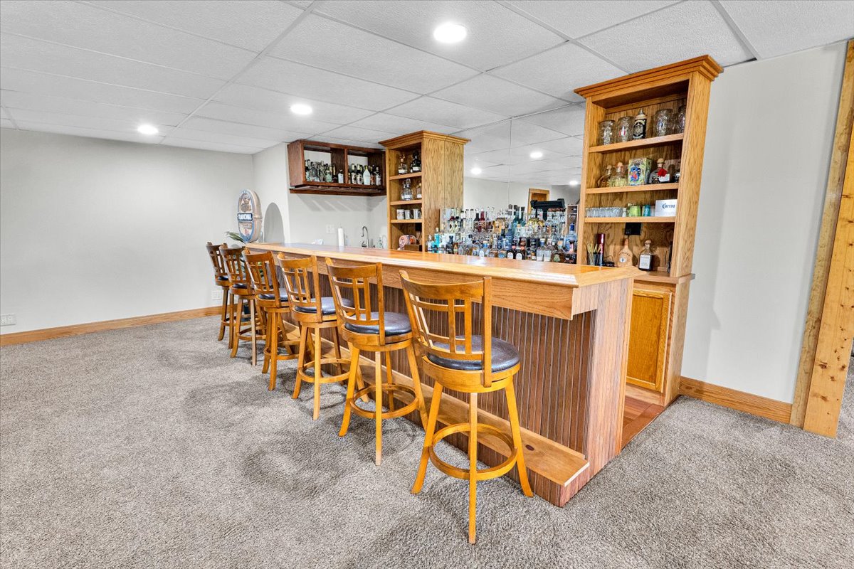 Custom wood bar in the finished lower level